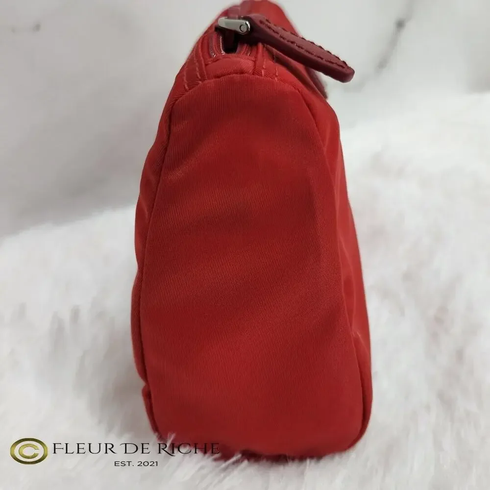 Prada Necessaire Tessuto Nylon Medium Toiletry Clutch Case Red Rosso 1NA012 - Picture 5 of 11